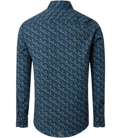 CASA MODA Sport casual fit overhemd, popeline, blauw met groen dessin