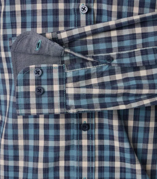 CASA MODA Sport casual fit overhemd, popeline, blauw met petrol en beige geruit