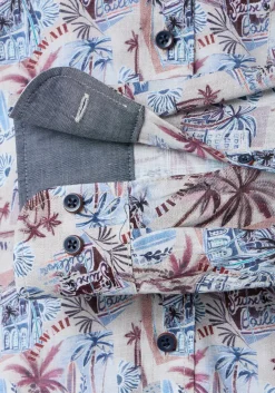CASA MODA Sport casual fit overhemd, popeline, beige met blauw wit en donkerrood dessin
