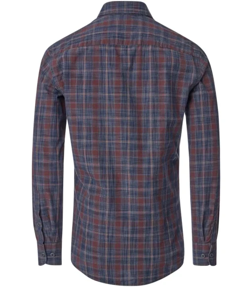 CASA MODA Sport casual fit overhemd, popeline, bruin met blauw geruit