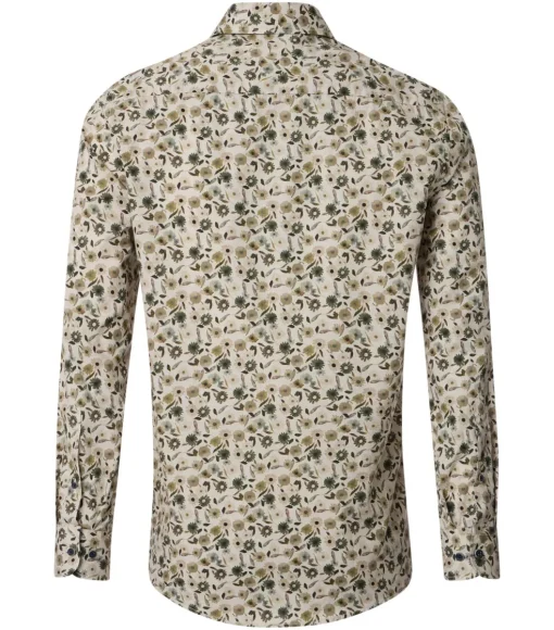 CASA MODA Sport casual fit overhemd, popeline, beige met groen dessin