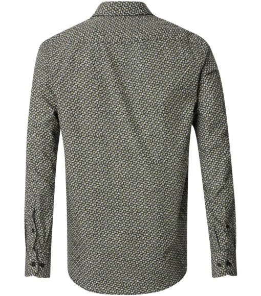 CASA MODA Sport casual fit overhemd, popeline, groen met beige en wit dessin