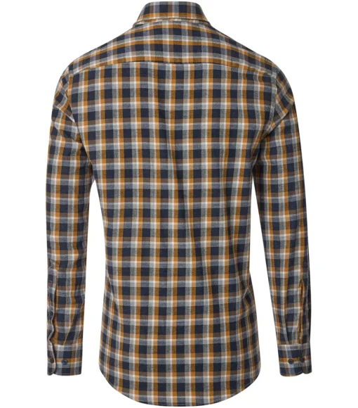 CASA MODA Sport casual fit overhemd, flanel, blauw met wit en oranje geruit