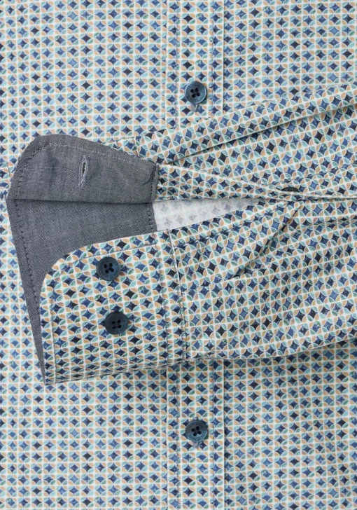 CASA MODA Sport casual fit overhemd, popeline, groen met blauw, beige en wit dessin