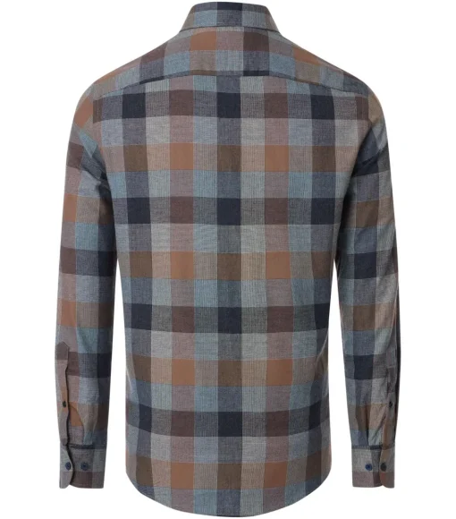 CASA MODA Sport casual fit overhemd, flanel, blauw, bruin, beige geruit
