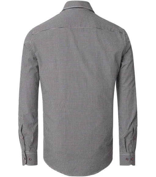 CASA MODA Sport casual fit overhemd, dobby, blauw met wit en oranje geruit