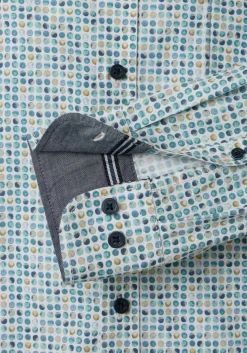 CASA MODA Sport casual fit overhemd, popeline, wit met blauw, aqua en geel balletjes dessin