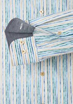 CASA MODA Sport casual fit overhemd, popeline, wit met blauw, geel en groen gestreept