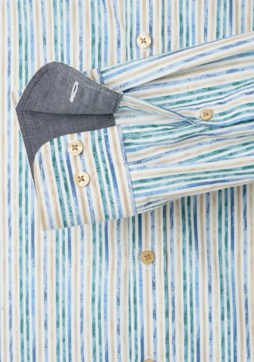 CASA MODA Sport casual fit overhemd, popeline, wit met blauw, geel en groen gestreept