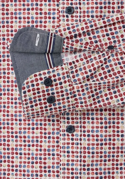 CASA MODA Sport casual fit overhemd, popeline, wit met rood en blauw balletjes dessin