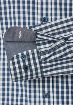 CASA MODA Sport casual fit overhemd, structuur, donkerblauw met wit en groen geruit