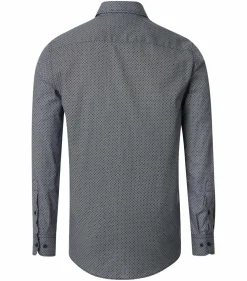 CASA MODA Sport casual fit overhemd, twill, blauw met wit en groen dessin