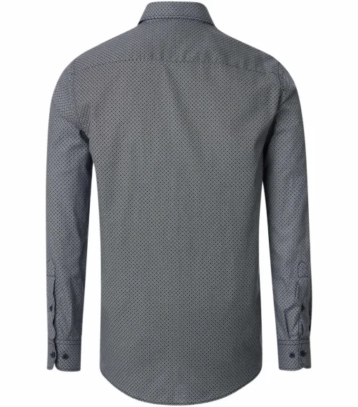 CASA MODA Sport casual fit overhemd, twill, blauw met wit en groen dessin