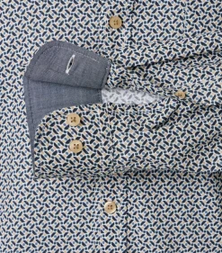 CASA MODA Sport casual fit overhemd, twill, wit met blauw en beige dessin