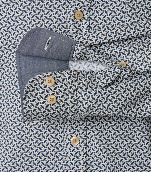 CASA MODA Sport casual fit overhemd, twill, wit met blauw en beige dessin