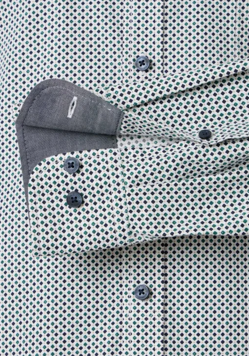 CASA MODA Sport casual fit overhemd, twill, wit met blauw en petrol dessin