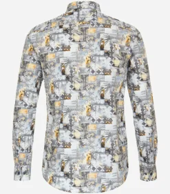 CASA MODA Sport casual fit overhemd, popeline, blauw dessin