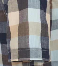 CASA MODA Sport casual fit overhemd, korte mouw, chambray, blauw met beige geruit