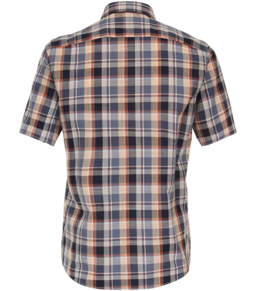 CASA MODA Sport casual fit overhemd, korte mouw, chambray, blauw met oranje geruit