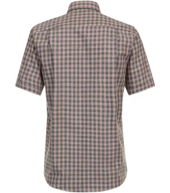 CASA MODA Sport casual fit overhemd, korte mouw, chambray, oranje geruit