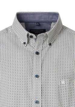 CASA MODA Sport casual fit overhemd, korte mouw, twill, wit met groen en blauw dessin