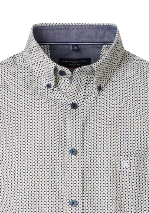 CASA MODA Sport casual fit overhemd, korte mouw, twill, wit met groen en blauw dessin