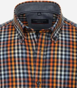 CASA MODA Sport casual fit overhemd, korte mouw, dobby, oranje geruit