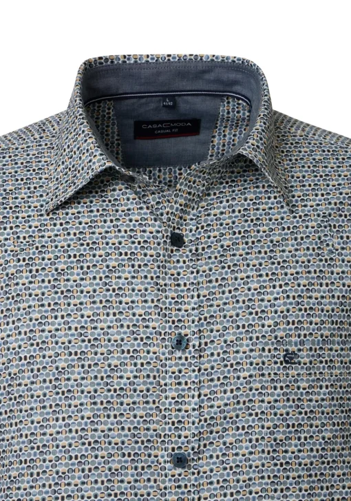 CASA MODA Sport casual fit overhemd, popeline, blauw met beige en wit dessin