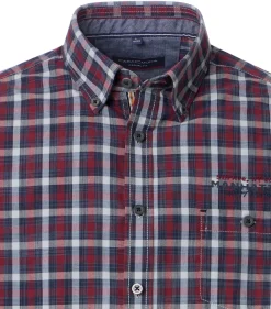 CASA MODA Sport casual fit overhemd, popeline, blauw met donkerrood geruit