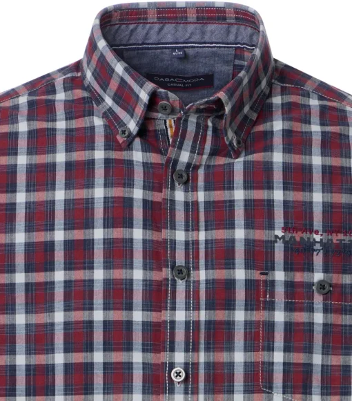CASA MODA Sport casual fit overhemd, popeline, blauw met donkerrood geruit