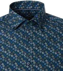 CASA MODA Sport casual fit overhemd, popeline, blauw met groen dessin