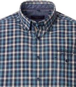 CASA MODA Sport casual fit overhemd, popeline, blauw met petrol en beige geruit