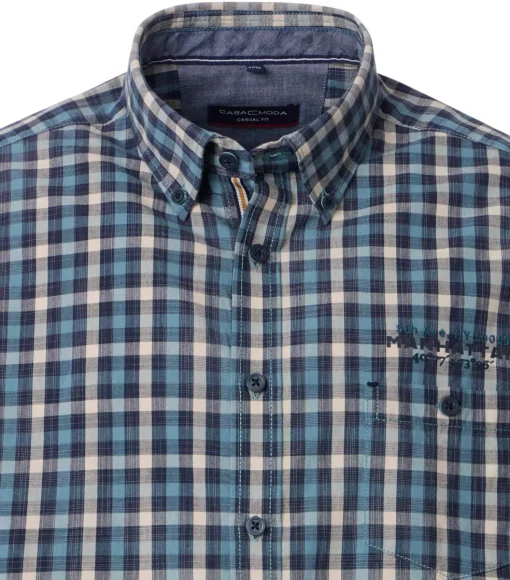 CASA MODA Sport casual fit overhemd, popeline, blauw met petrol en beige geruit