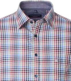 CASA MODA Sport casual fit overhemd, dobby, wit met rood, blauw en groen geruit