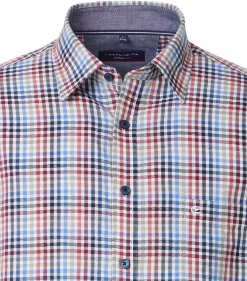 CASA MODA Sport casual fit overhemd, dobby, wit met rood, blauw en groen geruit