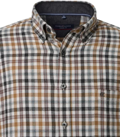 CASA MODA Sport casual fit overhemd, flanel, beige, blauw, wit geruit