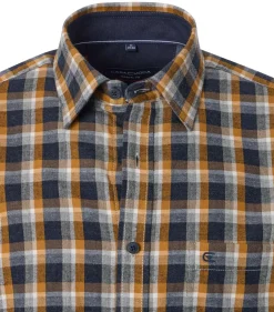 CASA MODA Sport casual fit overhemd, flanel, blauw met wit en oranje geruit
