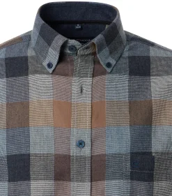 CASA MODA Sport casual fit overhemd, flanel, blauw, bruin, beige geruit