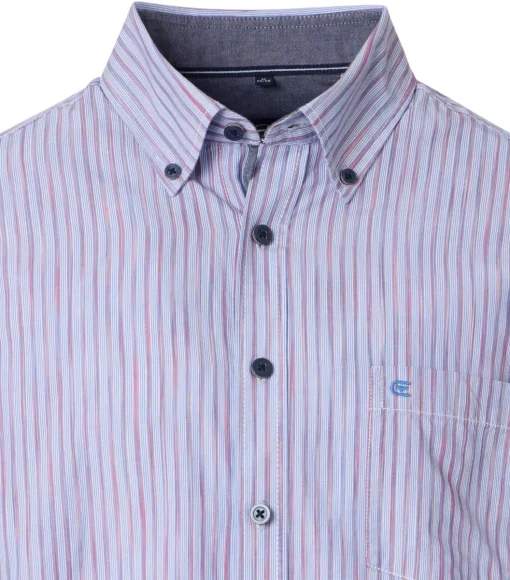CASA MODA Sport casual fit overhemd, popeline, lichtblauw met rood gestreept