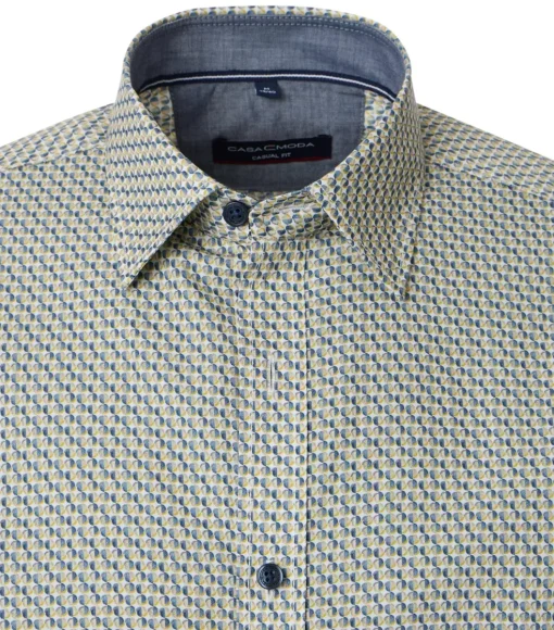 CASA MODA Sport casual fit overhemd, popeline, wit met blauw en geel dessin