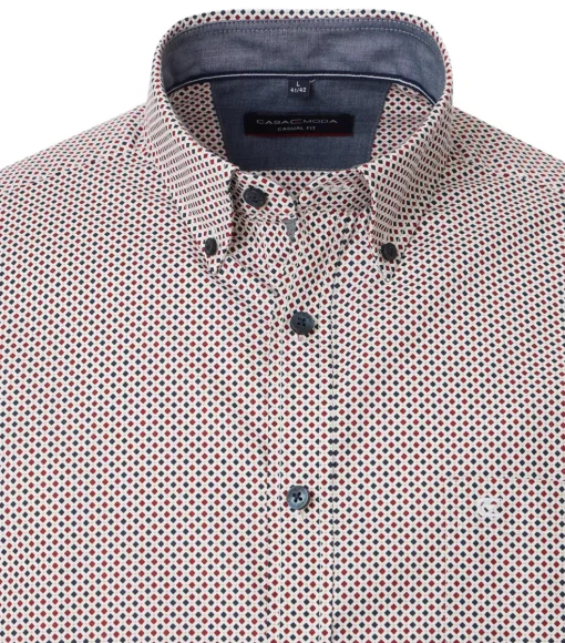 CASA MODA Sport casual fit overhemd, popeline, wit met blauw en rood dessin