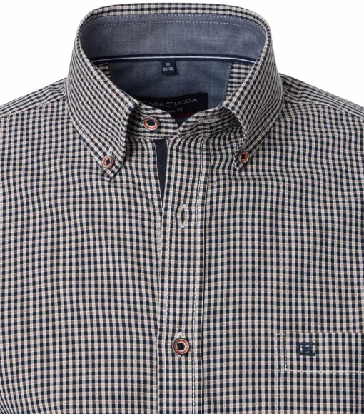 CASA MODA Sport casual fit overhemd, dobby, blauw met wit en oranje geruit