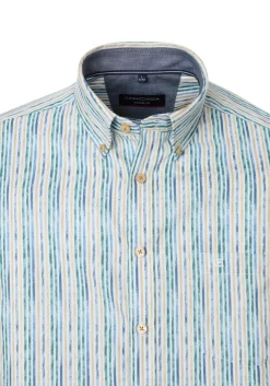 CASA MODA Sport casual fit overhemd, popeline, wit met blauw, geel en groen gestreept