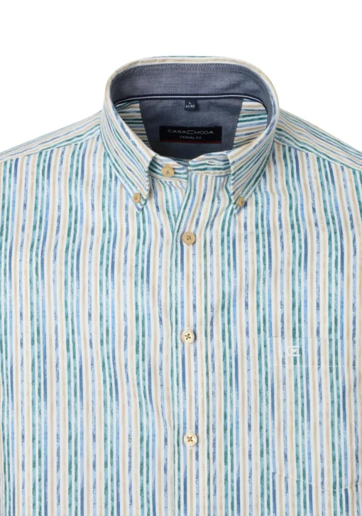 CASA MODA Sport casual fit overhemd, popeline, wit met blauw, geel en groen gestreept
