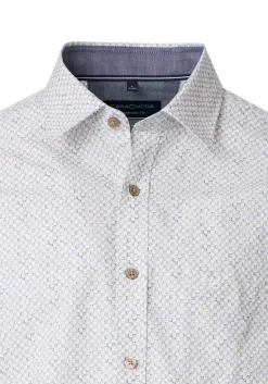 CASA MODA Sport casual fit overhemd, popeline, wit met lichtblauw en beige dessin