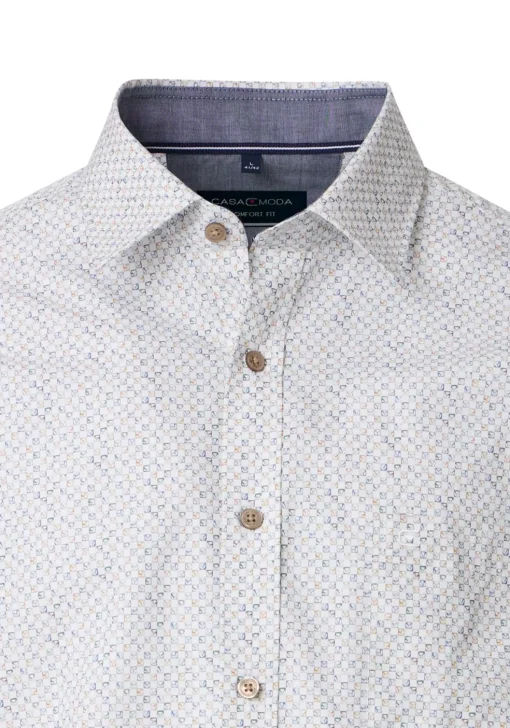 CASA MODA Sport casual fit overhemd, popeline, wit met lichtblauw en beige dessin