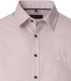 CASA MODA Sport casual fit overhemd, popeline, wit met rood en beige dessin
