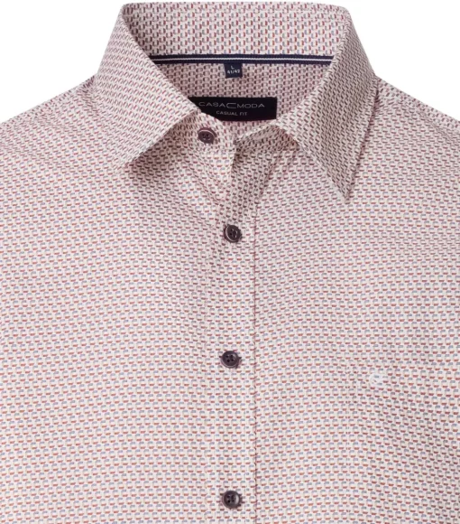 CASA MODA Sport casual fit overhemd, popeline, wit met rood en beige dessin