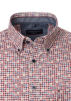 CASA MODA Sport casual fit overhemd, popeline, wit met rood en blauw balletjes dessin