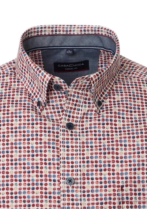 CASA MODA Sport casual fit overhemd, popeline, wit met rood en blauw balletjes dessin